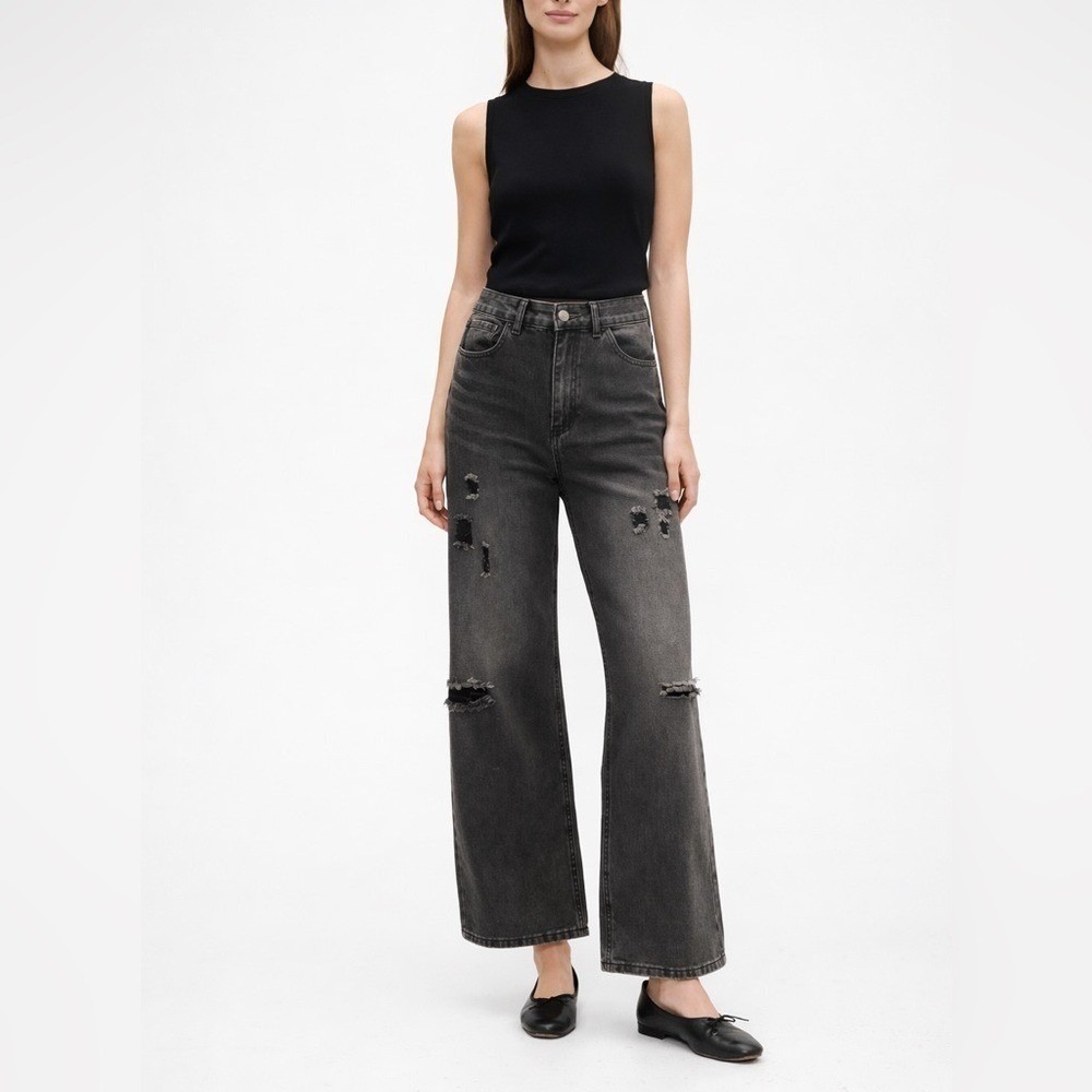 Black Distressed Wide Leg Jeans NWOT